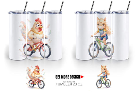 Tumbler Watercolor Big Eye Barnyard Biking Art Sublimation artnoy 