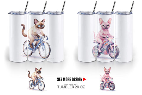 Tumbler Watercolor Big Eye Cat Cyclist Art Sublimation artnoy 