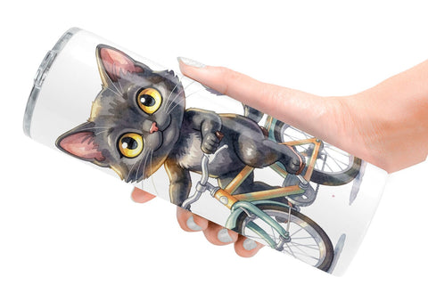 Tumbler Watercolor Big Eye Cat Cyclist Art Sublimation artnoy 