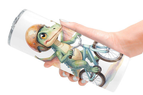 Tumbler Watercolor Big Eye Dinosaur Biking Art Sublimation artnoy 