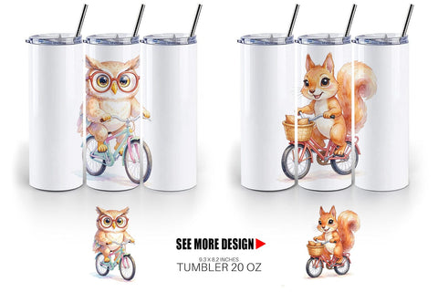 Tumbler Watercolor Big Eye Forest Friends Bike Sublimation artnoy 
