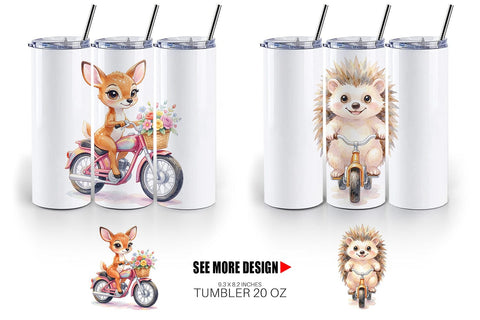 Tumbler Watercolor Big Eye Forest Friends Bike Sublimation artnoy 