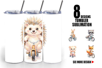 Tumbler Watercolor Big Eye Forest Friends Bike Sublimation artnoy 