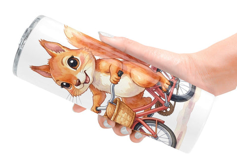 Tumbler Watercolor Big Eye Forest Friends Bike Sublimation artnoy 