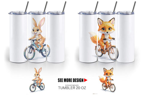Tumbler Watercolor Big Eye Forest Friends Bike Sublimation artnoy 