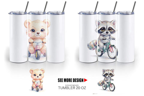 Tumbler Watercolor Big Eye Forest Friends Bike Sublimation artnoy 