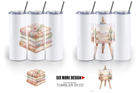 Tumbler Watercolor Boho Artistic Craft Ephemera Sublimation artnoy 