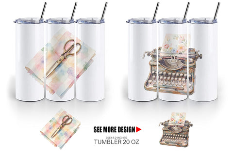 Tumbler Watercolor Boho Artistic Craft Ephemera Sublimation artnoy 