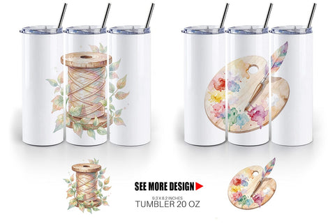 Tumbler Watercolor Boho Artistic Craft Ephemera Sublimation artnoy 