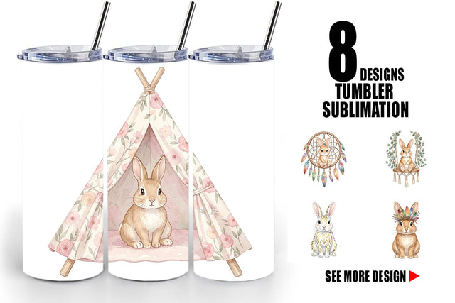 Tumbler Watercolor Boho Chic Easter Bunny Sublimation artnoy 