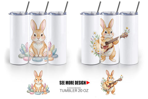 Tumbler Watercolor Boho Chic Easter Bunny Sublimation artnoy 