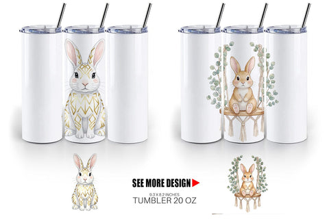 Tumbler Watercolor Boho Chic Easter Bunny Sublimation artnoy 