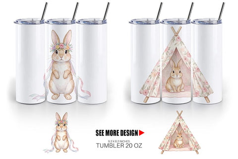 Tumbler Watercolor Boho Chic Easter Bunny Sublimation artnoy 