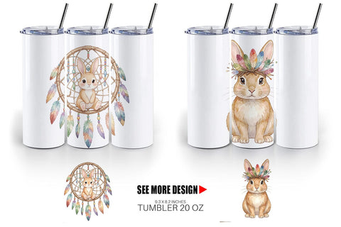 Tumbler Watercolor Boho Chic Easter Bunny Sublimation artnoy 