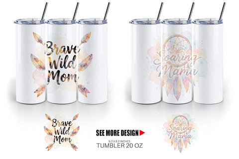 Tumbler Watercolor Boho Dreamcatcher Mama Quotes Sublimation artnoy 