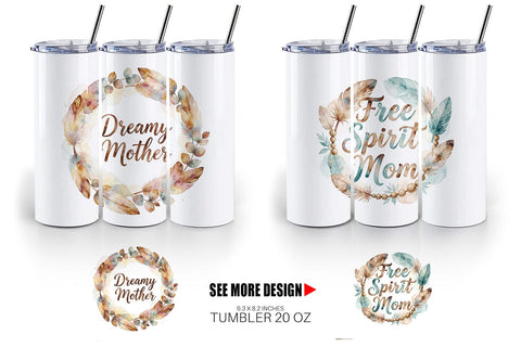 Tumbler Watercolor Boho Dreamcatcher Mama Quotes Sublimation artnoy 