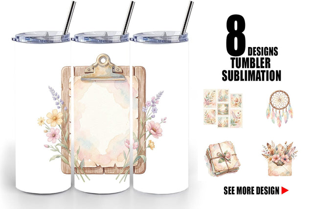 Tumbler Watercolor Boho Floral Junk Journal Art Sublimation artnoy 