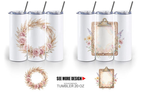 Tumbler Watercolor Boho Floral Junk Journal Art Sublimation artnoy 