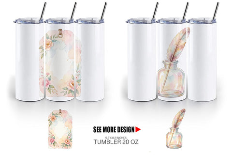 Tumbler Watercolor Boho Floral Junk Journal Art Sublimation artnoy 