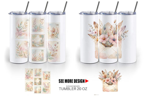 Tumbler Watercolor Boho Floral Junk Journal Art Sublimation artnoy 