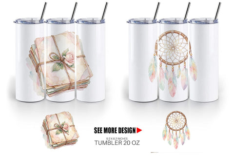 Tumbler Watercolor Boho Floral Junk Journal Art Sublimation artnoy 