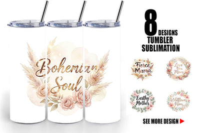 Tumbler Watercolor Boho Floral Mama Quotes Sublimation artnoy 