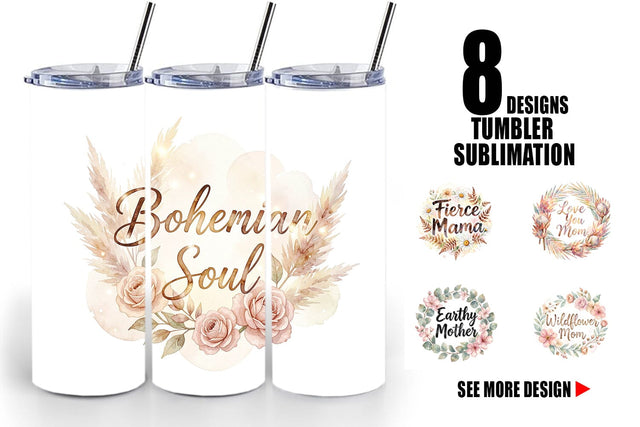 Tumbler Watercolor Boho Floral Mama Quotes Sublimation artnoy 