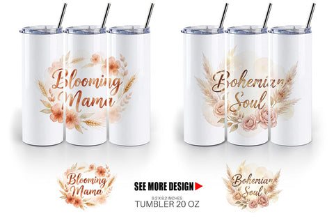 Tumbler Watercolor Boho Floral Mama Quotes Sublimation artnoy 