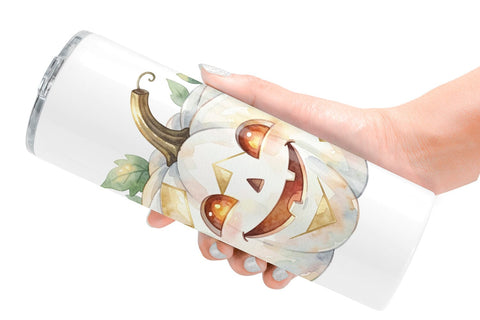 Tumbler Watercolor Boho Floral Smiling Pumpkin Sublimation artnoy 