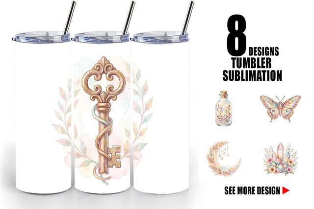 Tumbler Watercolor Boho Mystical Celestial Art Sublimation artnoy 