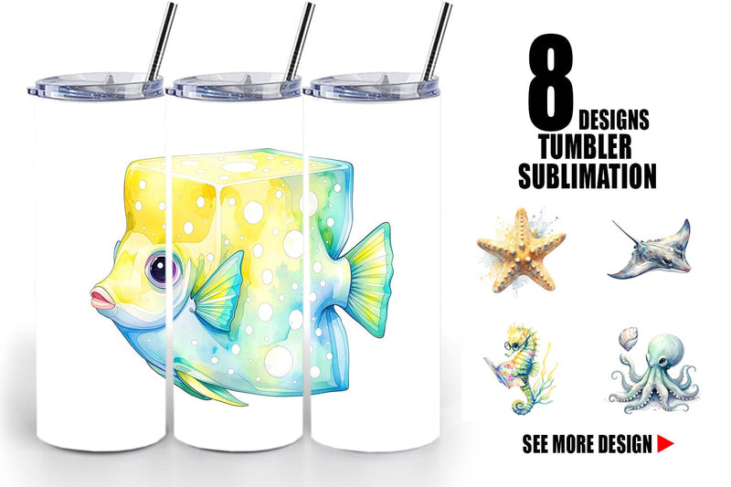 Tumbler Watercolor Boho Ocean Nursery Animal Sublimation artnoy 