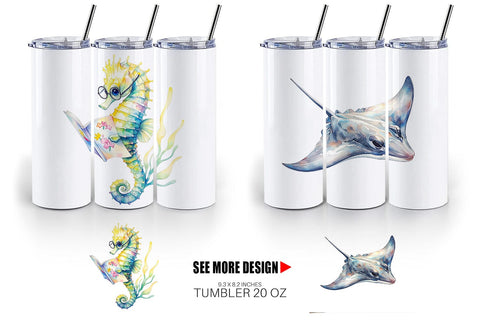 Tumbler Watercolor Boho Ocean Nursery Animal Sublimation artnoy 