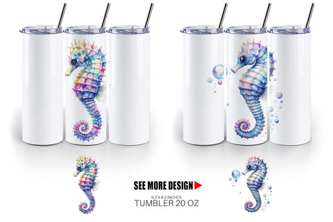 Tumbler Watercolor Boho Seahorse Tribal Art Sublimation artnoy 
