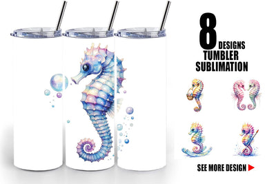 Tumbler Watercolor Boho Seahorse Tribal Art Sublimation artnoy 