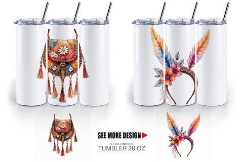 Tumbler Watercolor Boho Spring Fashion 70s Accessories & Attire Sublimation artnoy 