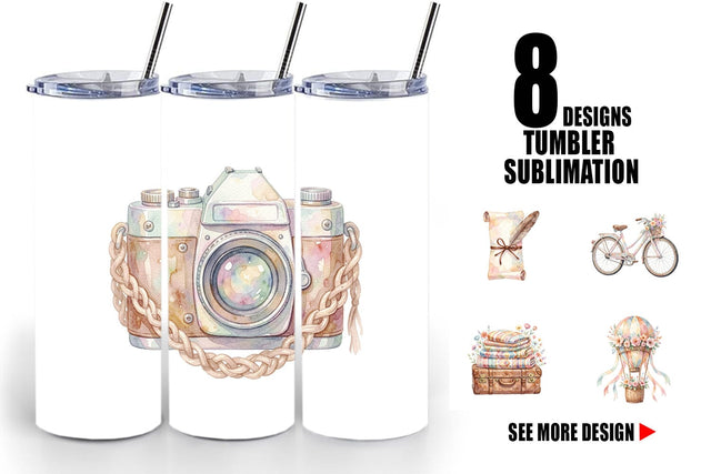 Tumbler Watercolor Boho Vintage Travel Ephemera Sublimation artnoy 