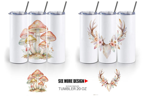 Tumbler Watercolor Boho Woodland Nature Ephemera Sublimation artnoy 