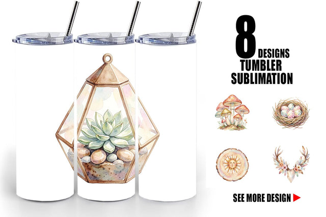 Tumbler Watercolor Boho Woodland Nature Ephemera Sublimation artnoy 