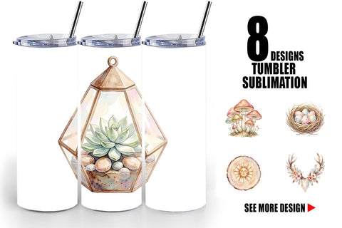 Tumbler Watercolor Boho Woodland Nature Ephemera Sublimation artnoy 