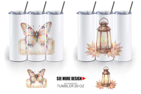 Tumbler Watercolor Boho Woodland Nature Ephemera Sublimation artnoy 