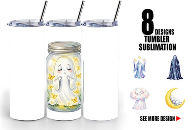Tumbler Watercolor Celestial Dreaming Moon Ghost Sublimation artnoy 