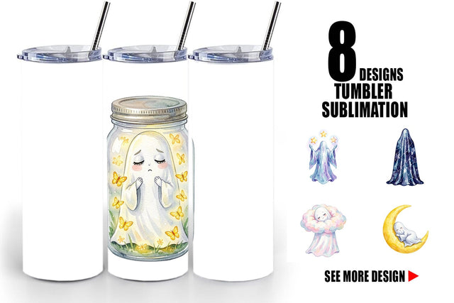 Tumbler Watercolor Celestial Dreaming Moon Ghost Sublimation artnoy 