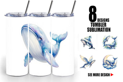 Tumbler Watercolor Celestial Whale Moon Star Sublimation artnoy 