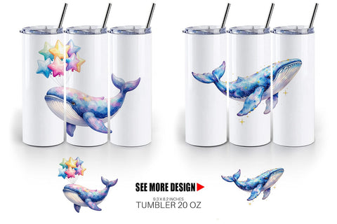 Tumbler Watercolor Celestial Whale Moon Star Sublimation artnoy 