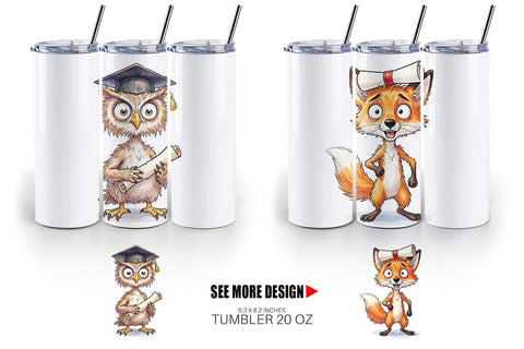 Tumbler Watercolor Chaotic Animal Graduation Sublimation artnoy 