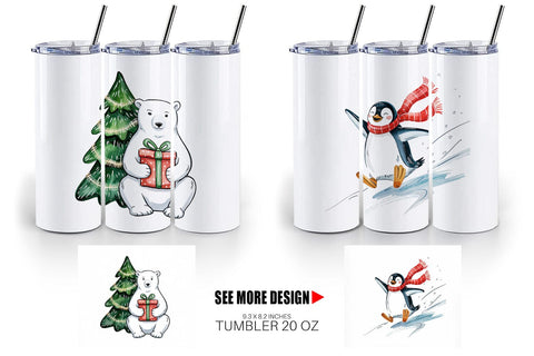 Tumbler Watercolor Christmas Animal Sublimation artnoy 