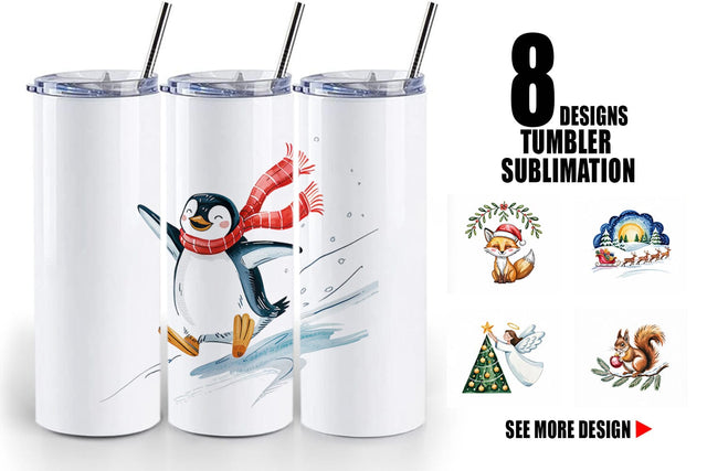 Tumbler Watercolor Christmas Animal Sublimation artnoy 