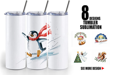 Tumbler Watercolor Christmas Animal Sublimation artnoy 