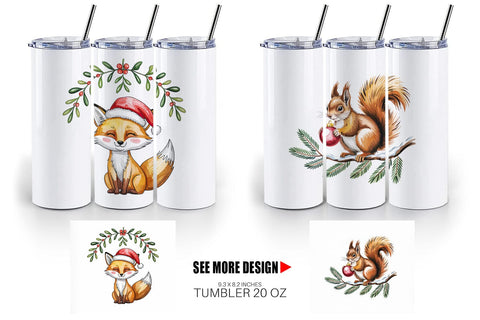 Tumbler Watercolor Christmas Animal Sublimation artnoy 