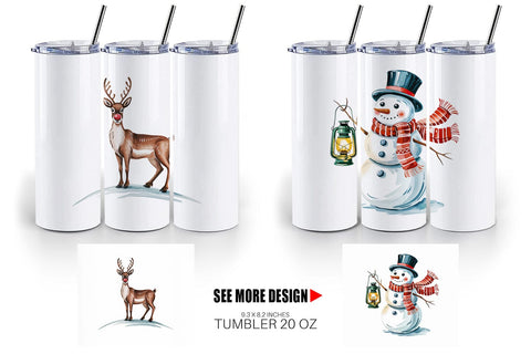 Tumbler Watercolor Christmas Animal Sublimation artnoy 